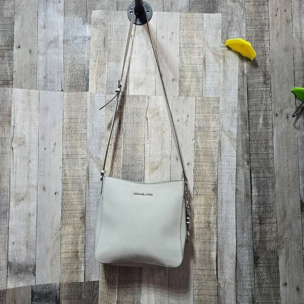 Michael Kors Jet Set Large Saffiano Leather Messenger Bag Grey Crossbody